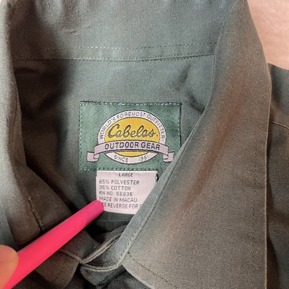 Cabelas Vintage Shirt Mens Large Green Long Sleeve Button Down Safari FADED - Picture 3 of 9